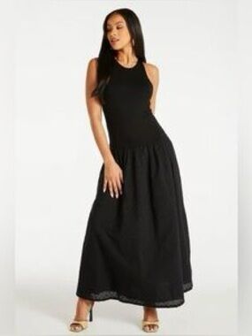 NWT JustFab Black Sleeveless Maxi Dress with Textured eyelet Skirt XL